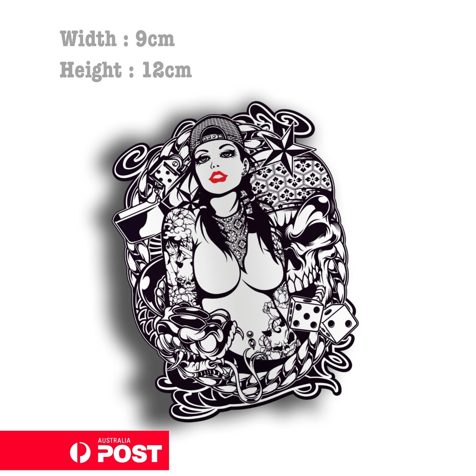 Girl Tattoo  - SKull - Snake, Ace, Playing Card, Sexy Girl Sticker