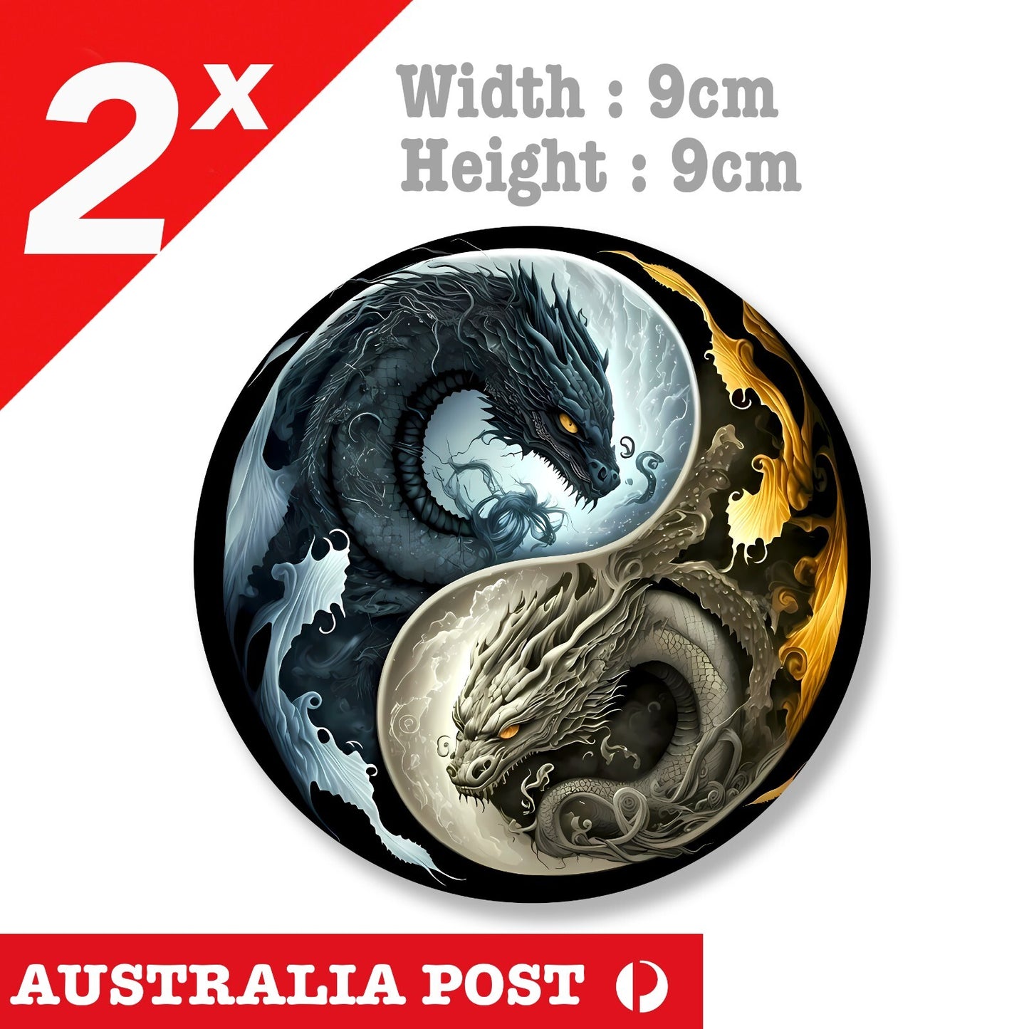 Dragon Yin Yang Round, Water & Fire  Dragon Stickers