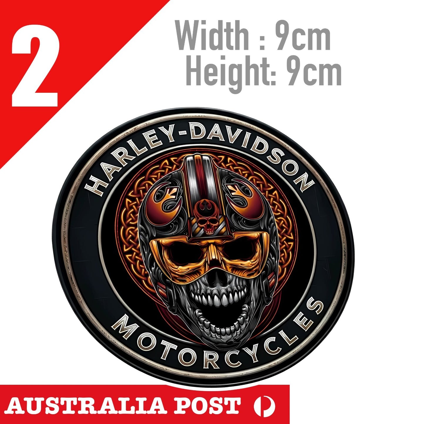 Harley Davidson Skull Rider Head,  Fuel Tank,Helmet Round 2x Sticker