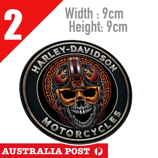 Harley Davidson Skull Rider Head,  Fuel Tank,Helmet Round 2x Sticker