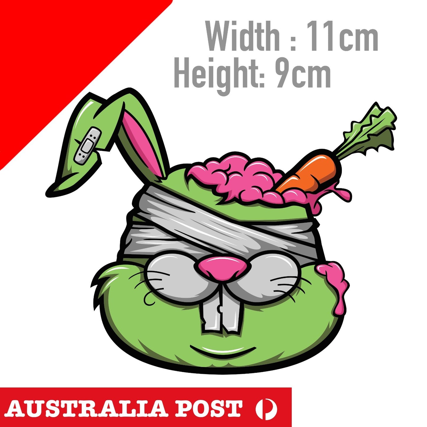 Zombie Bunny Face with Carrot in Brain Funny Decal Sticker