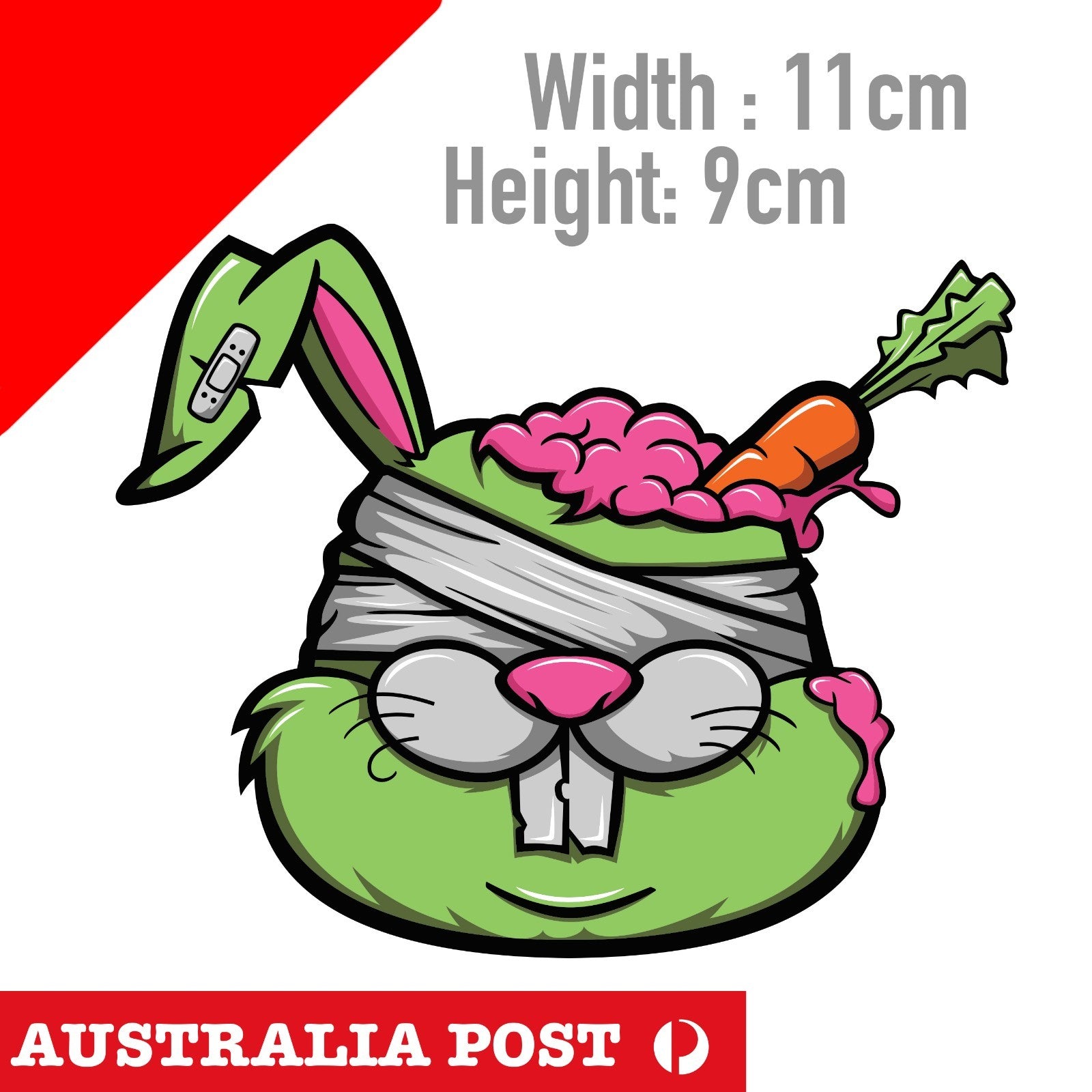 Zombie Bunny Face with Carrot in Brain Funny Decal Sticker