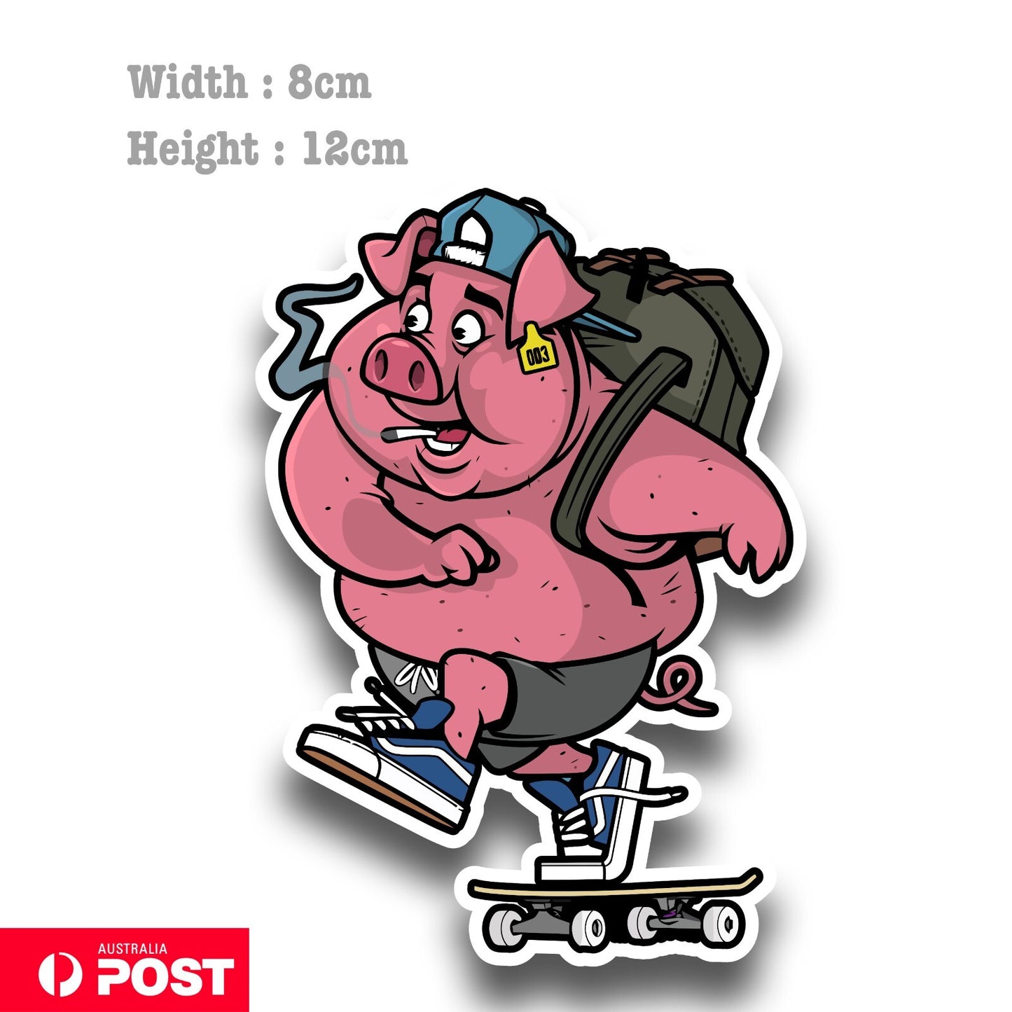 Pig Skateboarding , Smoking Funny Decal Sticker