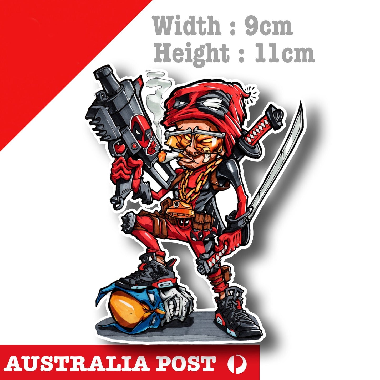 DeadPool Funny Old Cartoon Guns and Knives, Deadpool Funny  Sticker