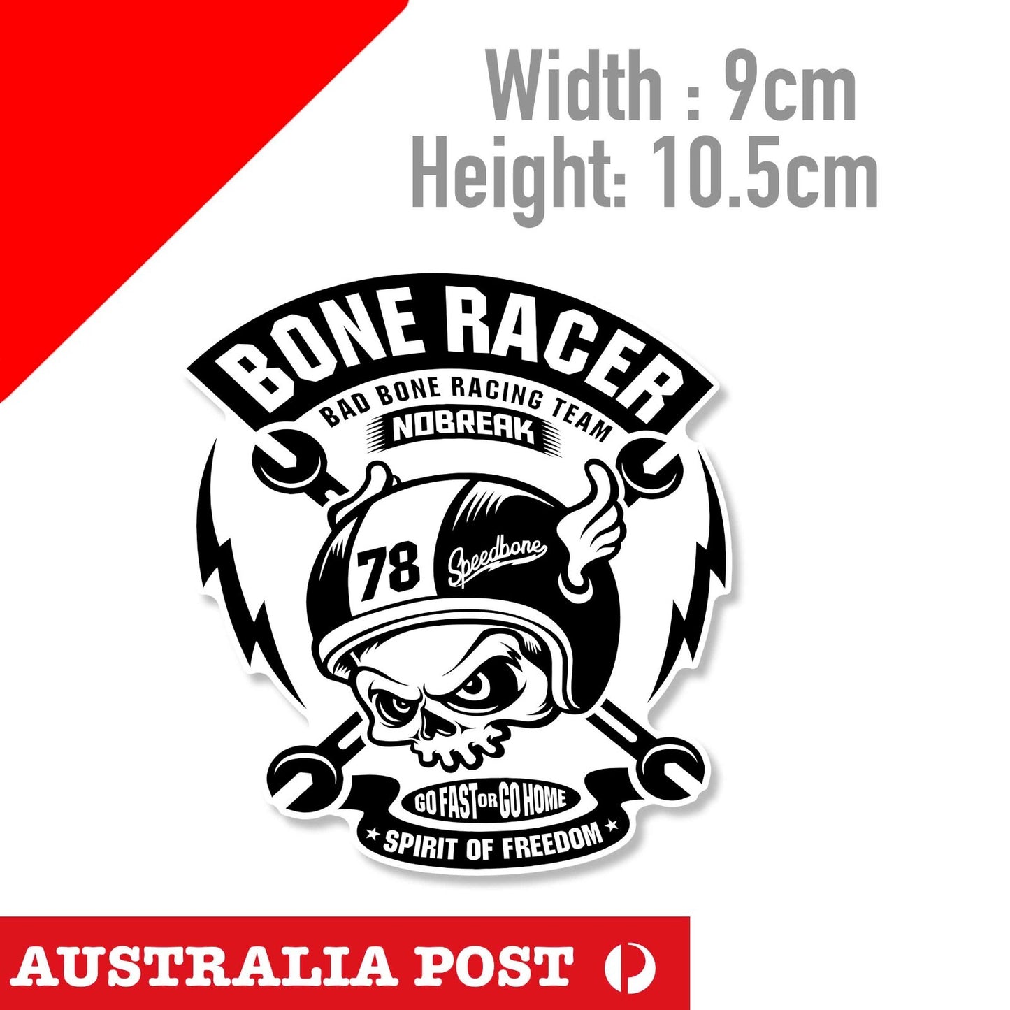 Bad Bone Racing Team Skull Biker - Laptop , Car  Decal  Sticker