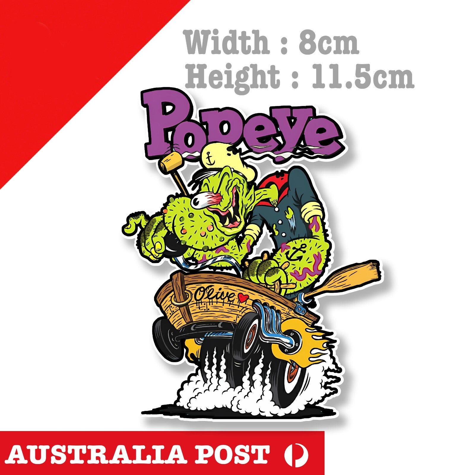 Popeye Sailor as Hot Rod Rider, Rat Fink Style American Hot Rod Car Sticker
