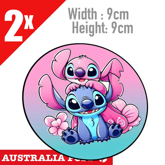 STITCH & Angel Pink Decal Sticker Car Window Laptop Lilo Disney Round Sticker