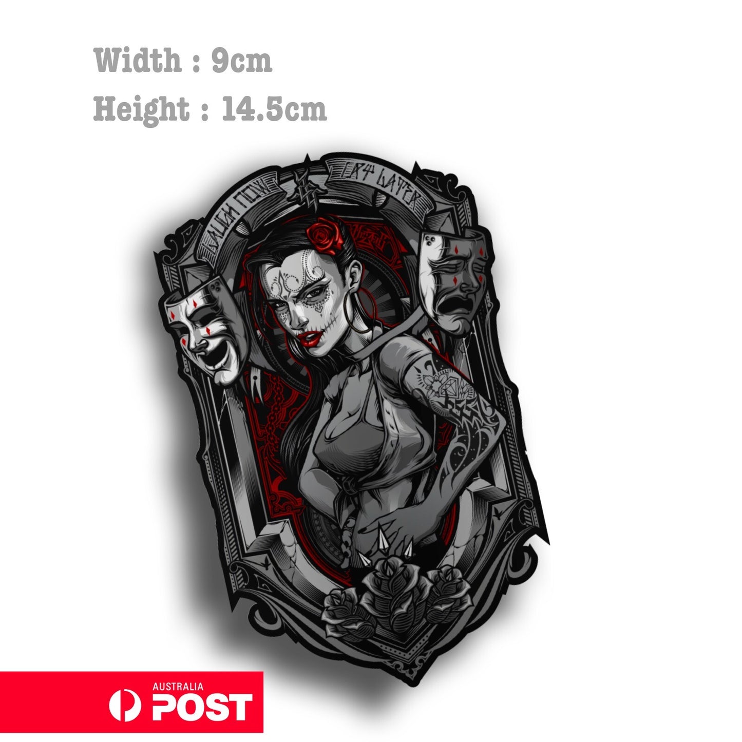 Evil Tattooed Face Pin Up Girl - Day of Dead Girl  Sticker 