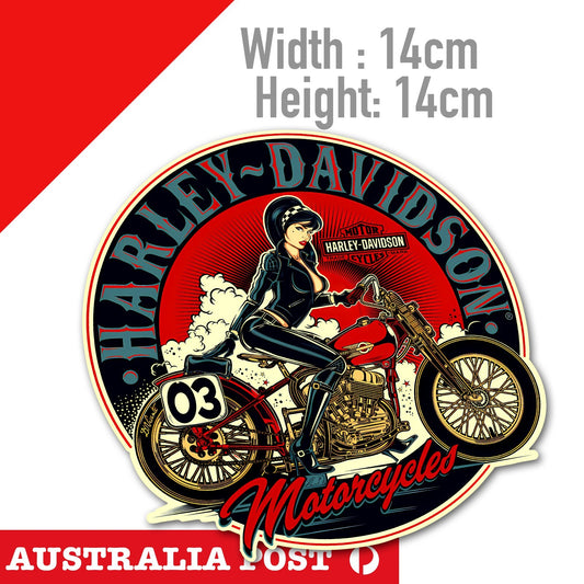Harley Davidson Motorcycle Black & White Sexy Girl Rider  Sticker