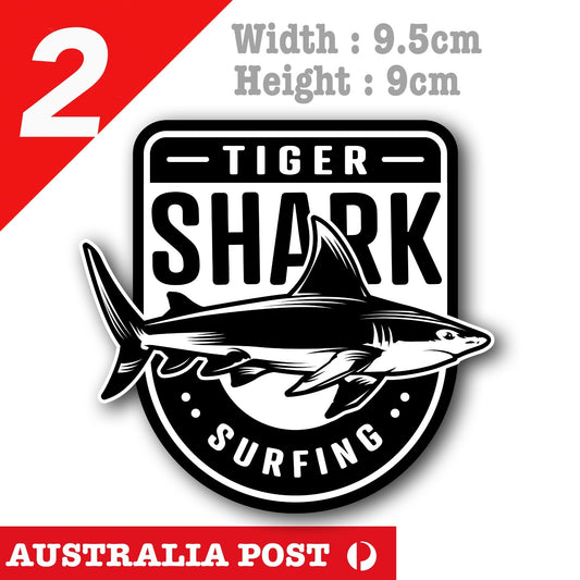 Tiger Shark Surfing Warning Sign  Decal Sticker