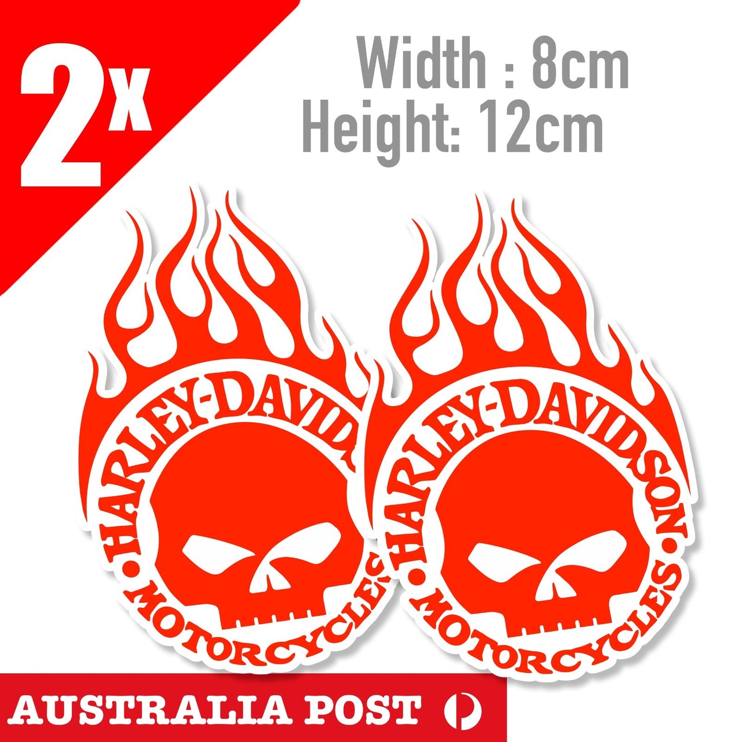 Harley Davidson Skull Flame Head, RED Fuel Tank,Helmet Round  Sticker