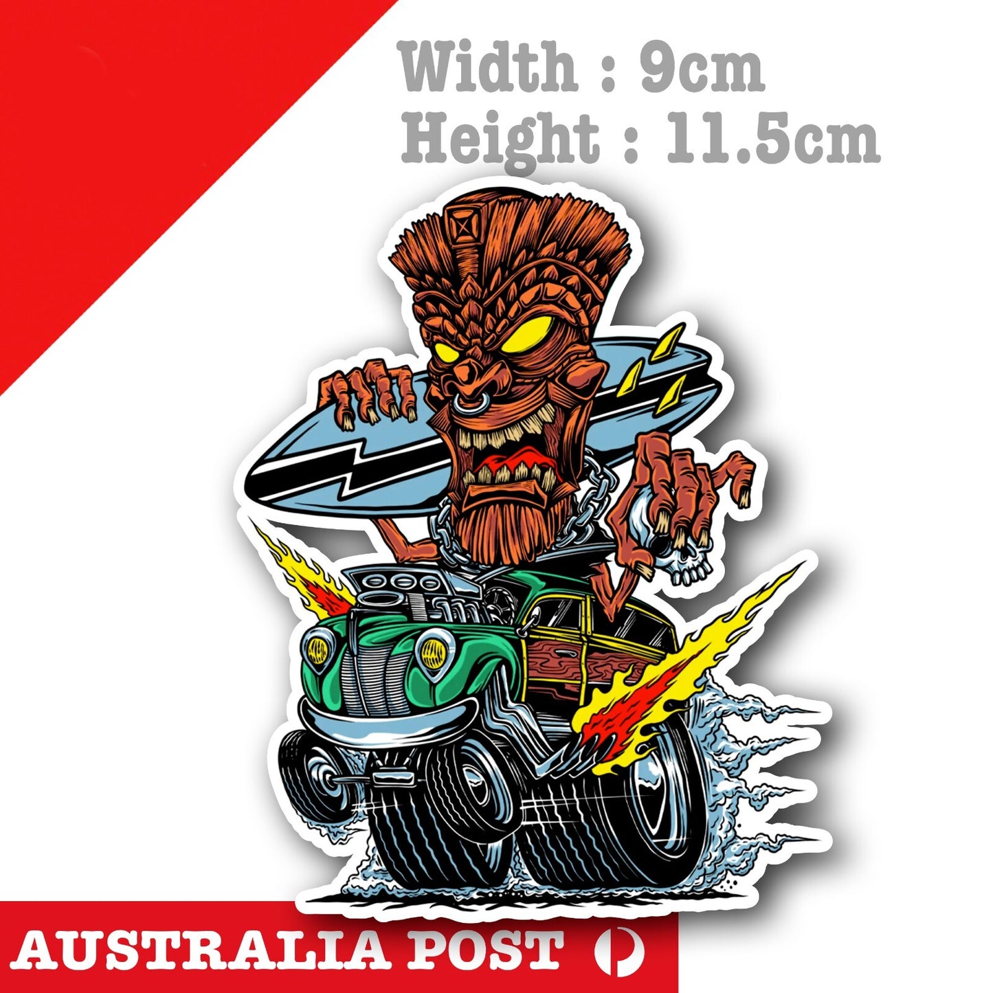 Tiki Masked Hot Rodder , Hot Rod Car , Monster Car  Sticker
