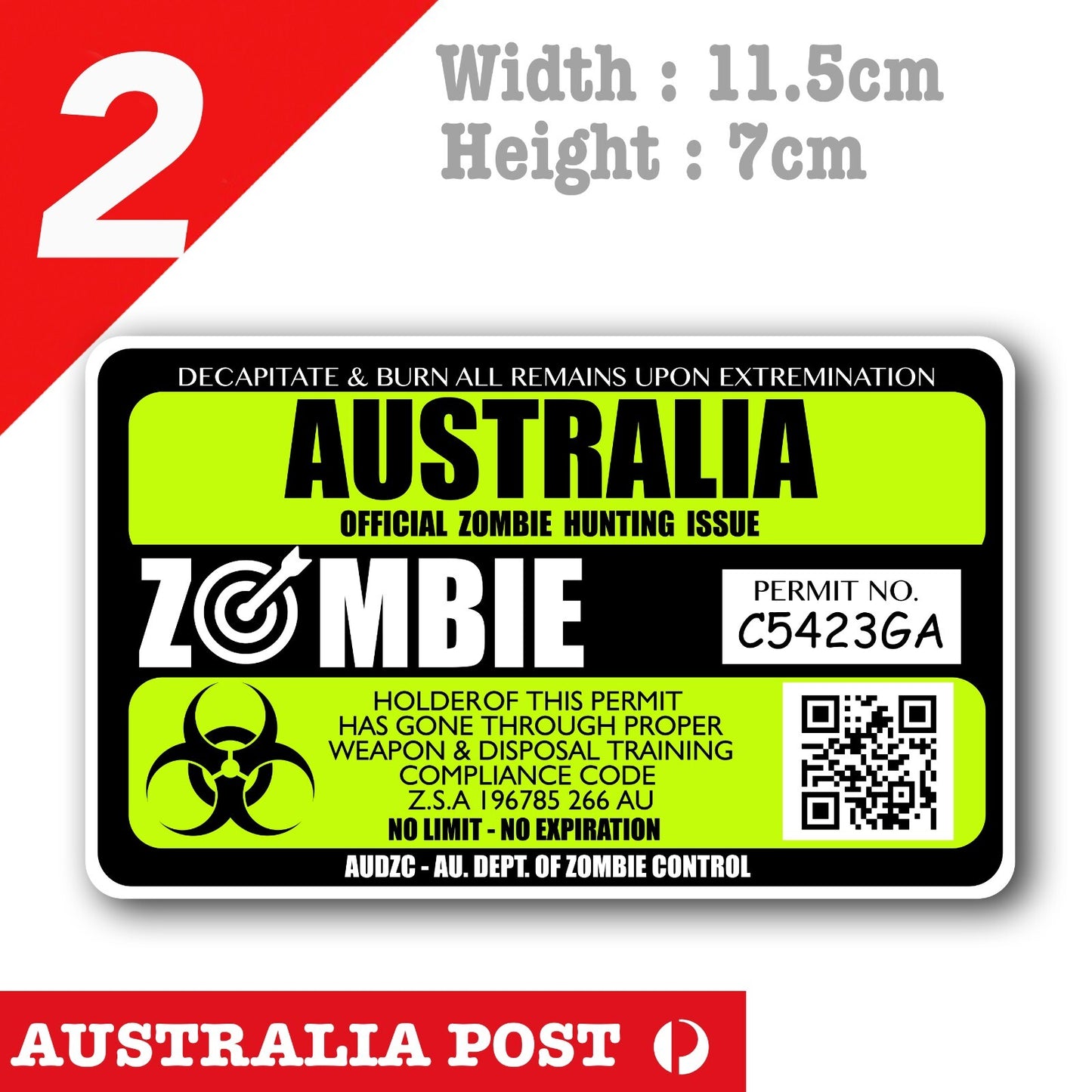 Australian Zombie Permit Card, Funny Zombie ID Card Sticker