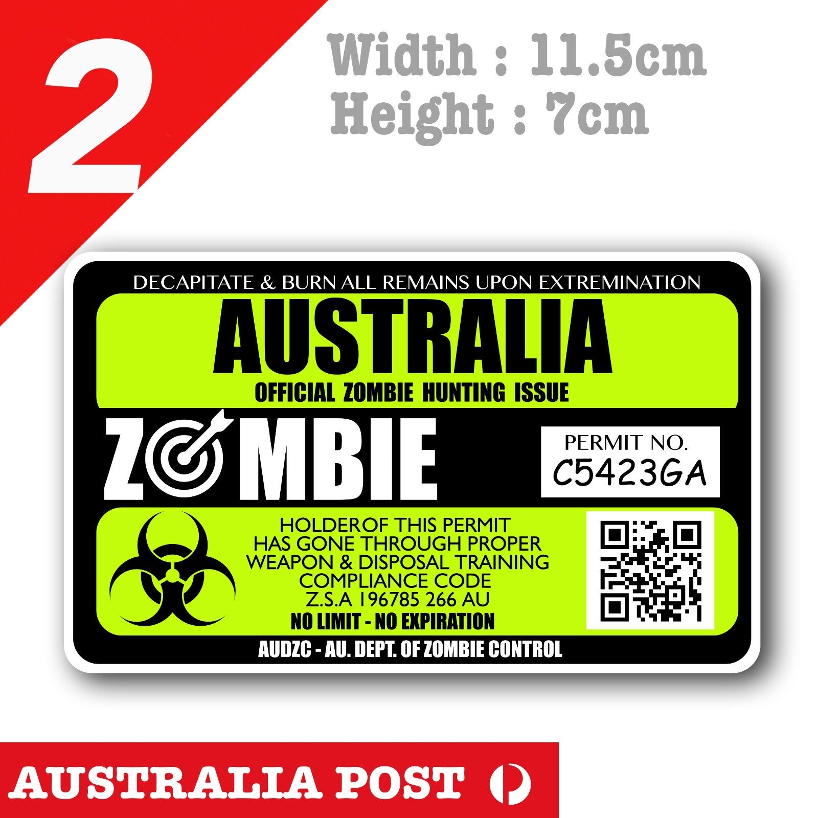 Australian Zombie Permit Card, Funny Zombie ID Card Sticker