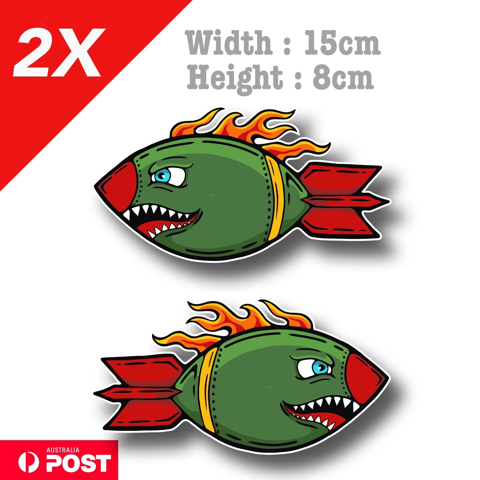 Angry Rocket x2, Helmet Motorbike Fuel Tank with flames Decal Sticker