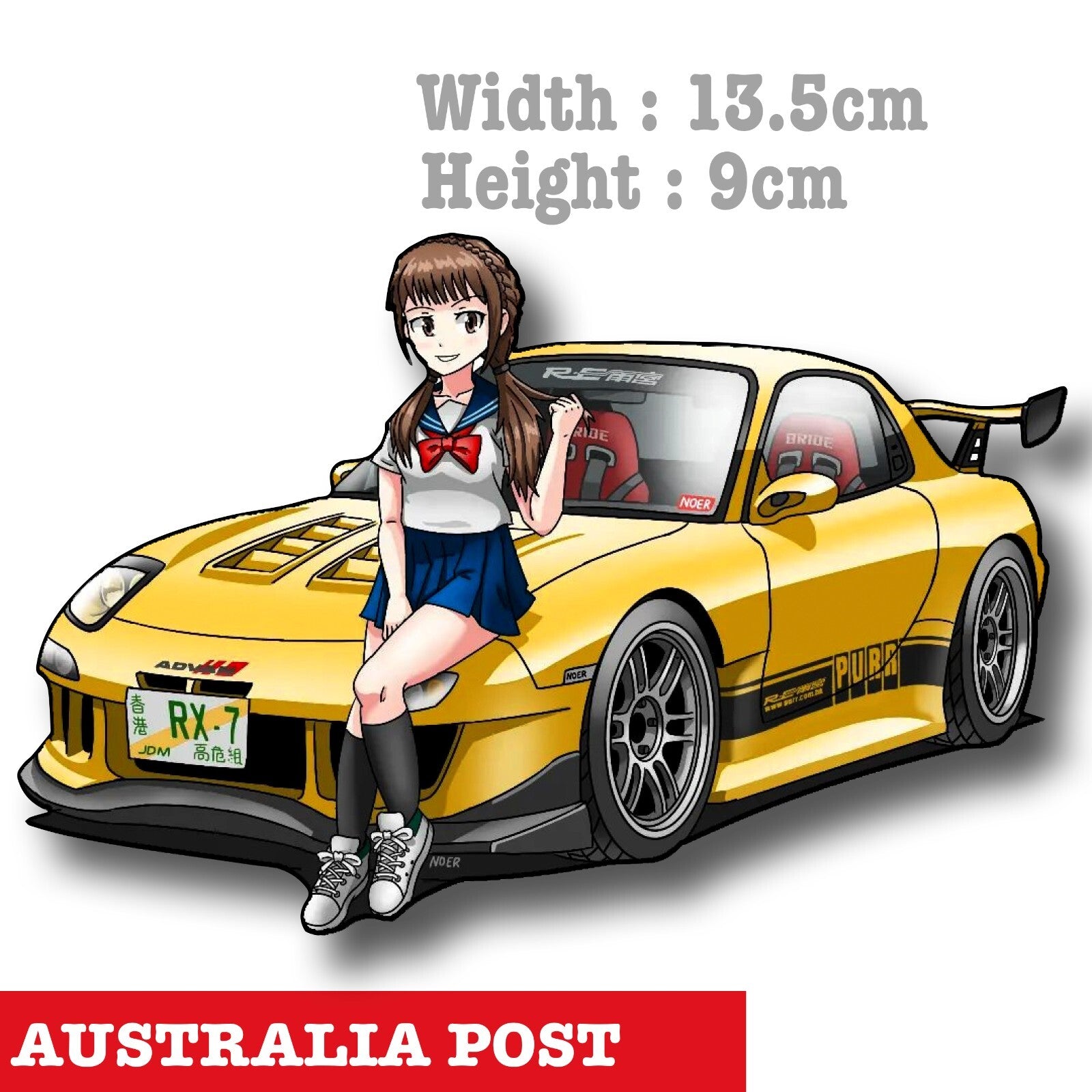 Mazda RX 7 Anime Girl , Mazda RX7 JDM Yellow, Cute Anime Girl   Sticker
