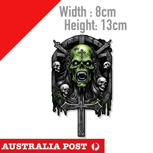 ZOMBIE Skull Head Corss Sticker