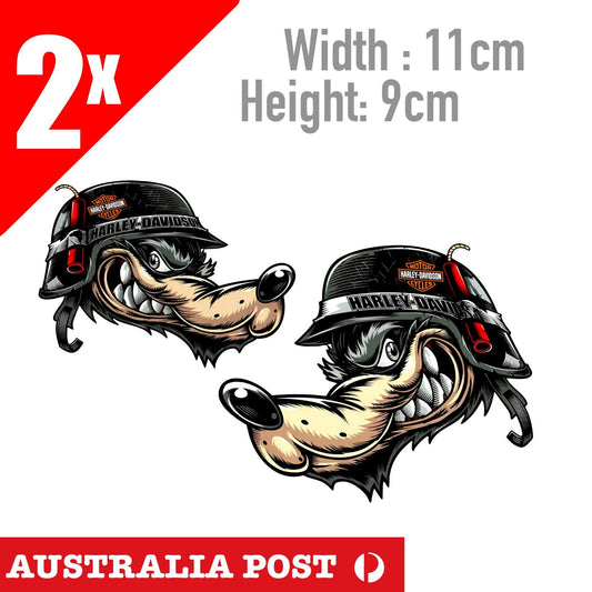 Harley Davidson Motorcycle Wolf Logo with Helmet, Fuel Tank, Helmet Stickers