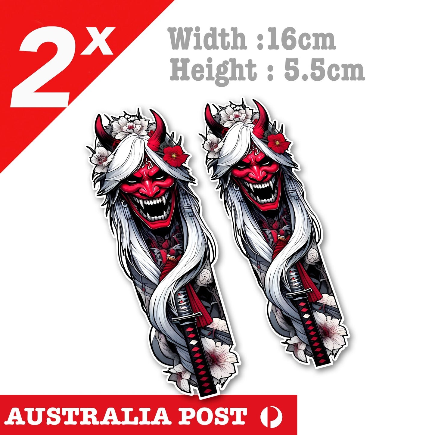 Oni Mask Geisha Female Samurai Red Mask - Japan Osaka JDM Decal Stickers