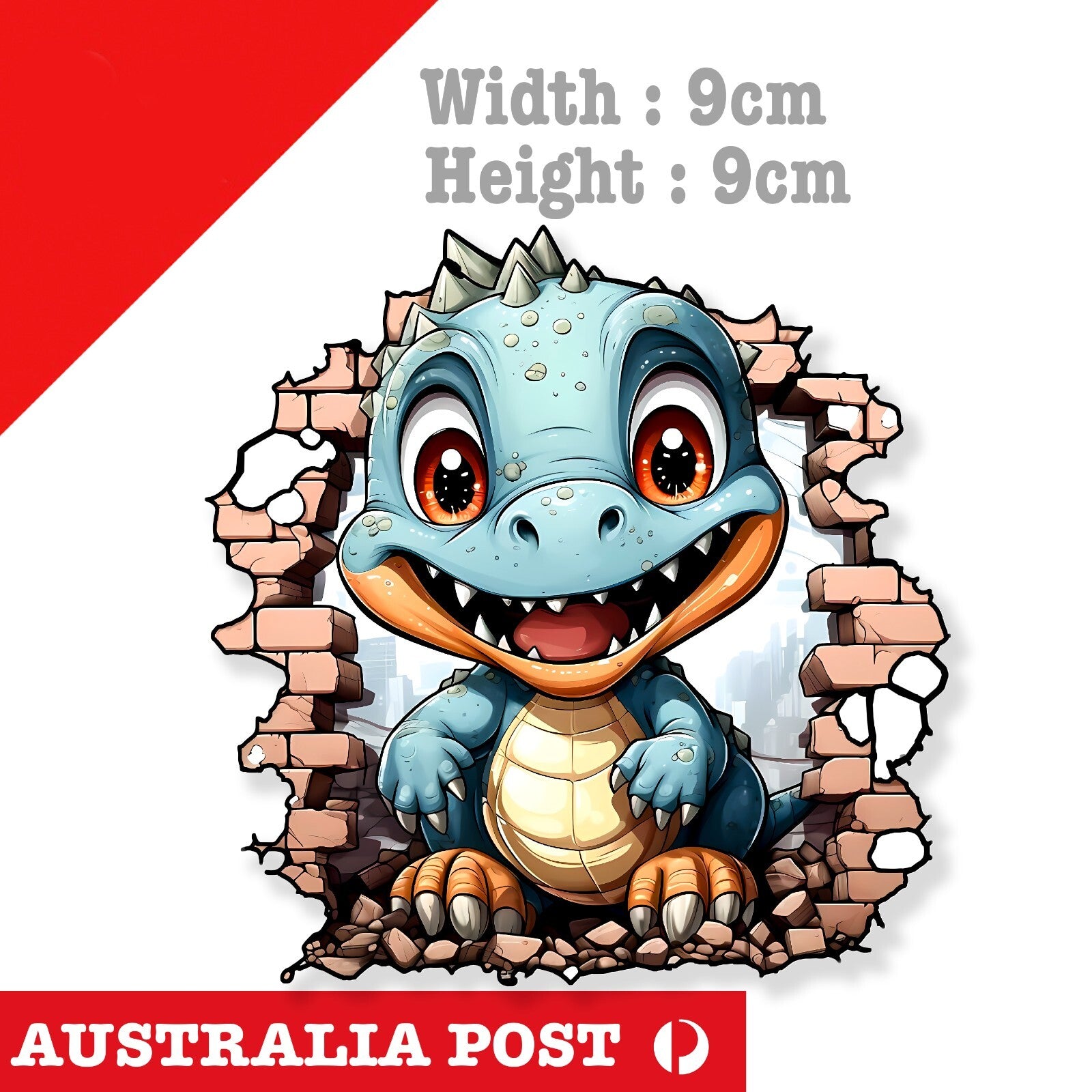 Cute Baby Dinosaur Coming out of Wall , Funny Animal Sticker