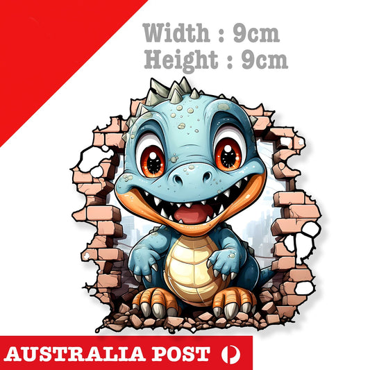 Cute Baby Dinosaur Coming out of Wall , Funny Animal Sticker