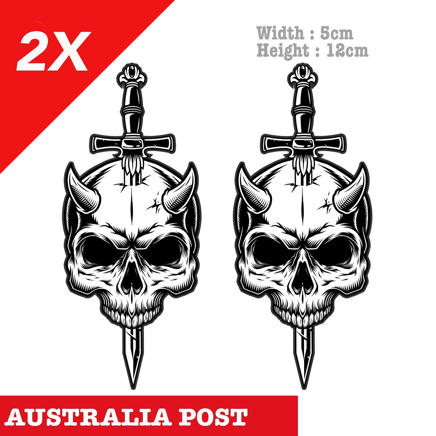 Demon Skull with dagger , Motorcycle Fuel Tank, Helmet Vinyl Sticker