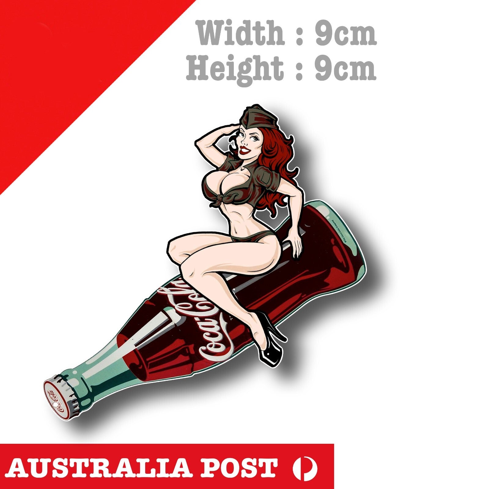 COCA COLA Pin Up Girl Riding Coca Cola Bottle Vintage Sticker