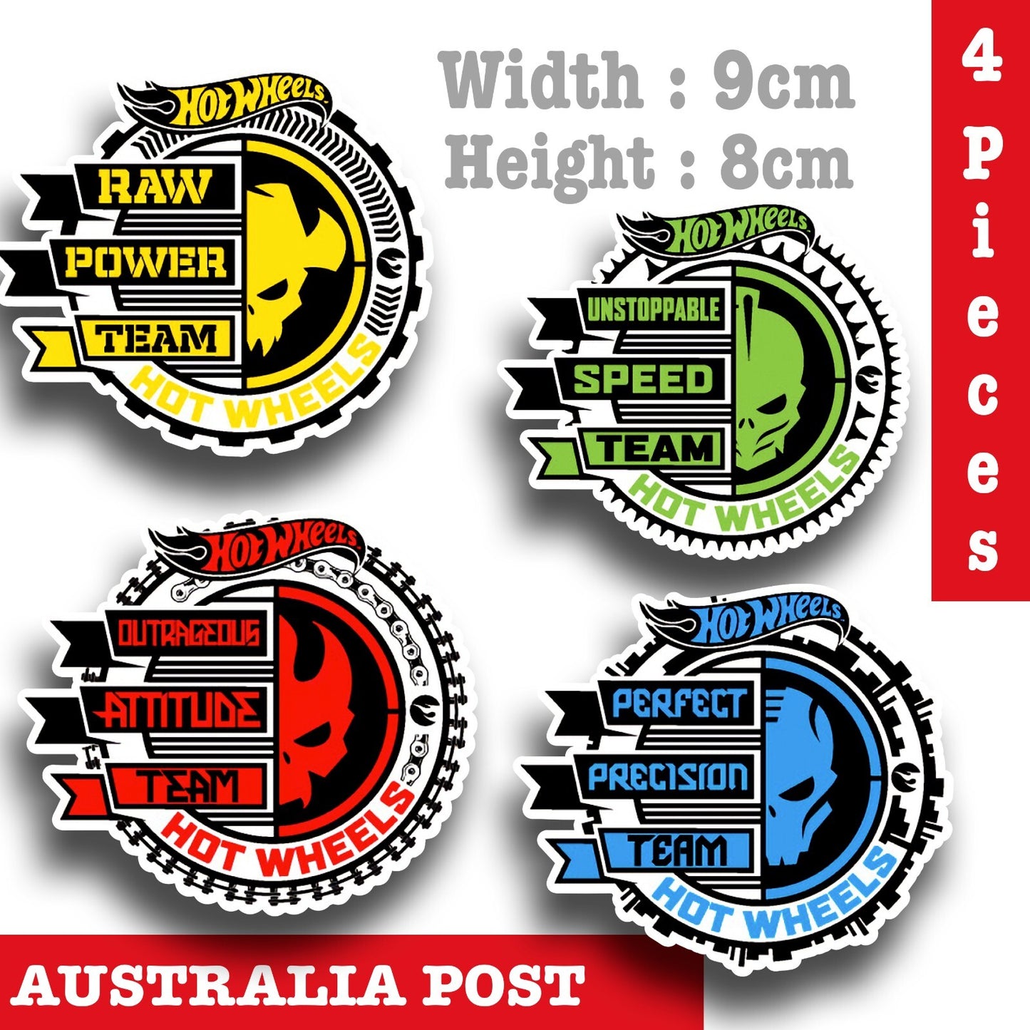 Hot Wheels Skull Badges, Hot Wheels Logo, 4 Pieces  Stickers