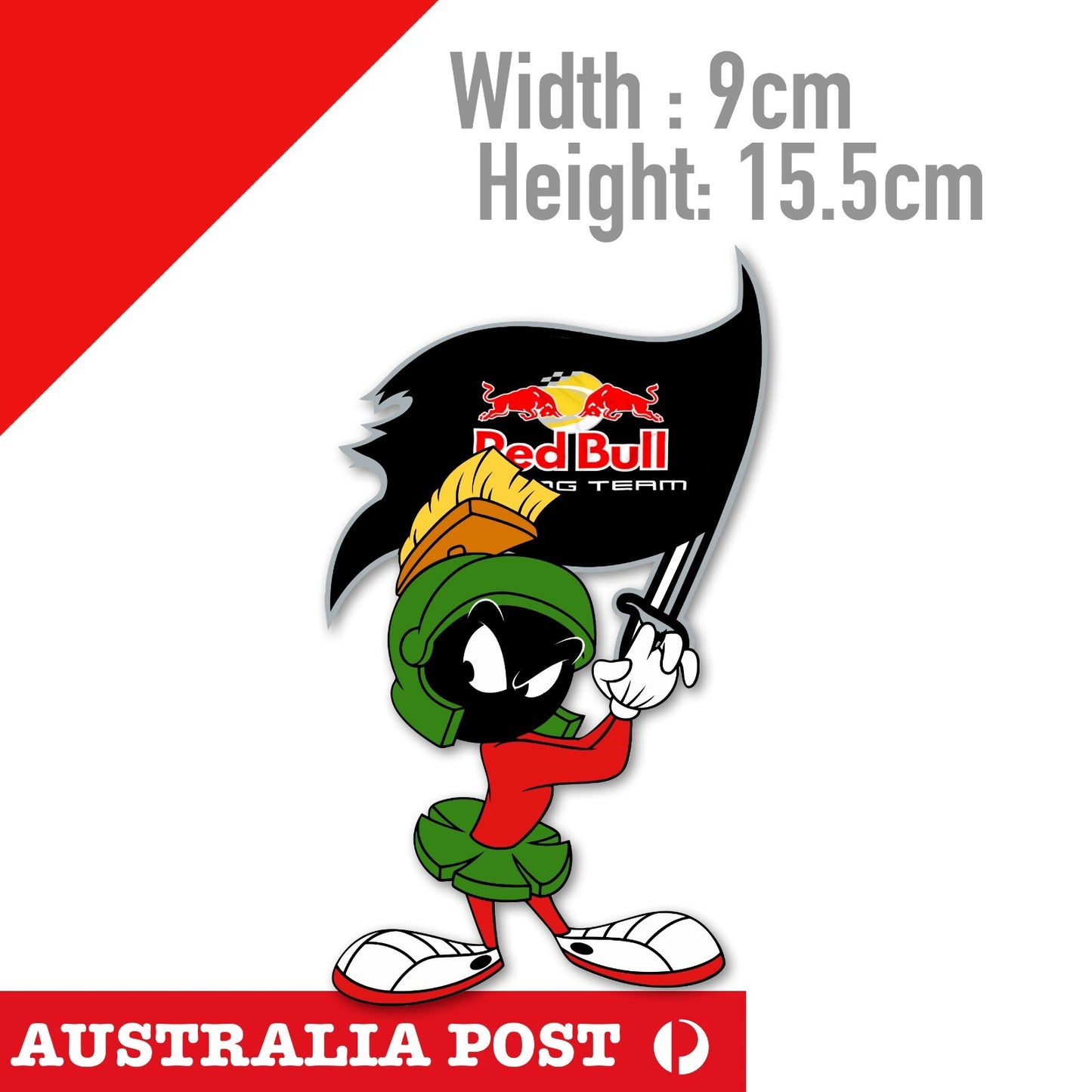 RED BULL RACING Flag MARVIN the Martian with Sword Funny Cartoon Decal Sticker