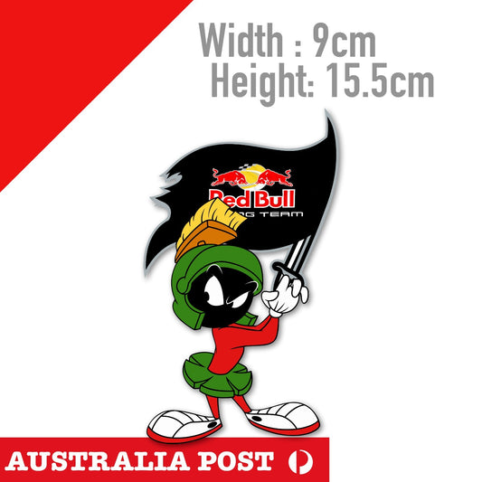 RED BULL RACING Flag MARVIN the Martian with Sword Funny Cartoon Decal Sticker