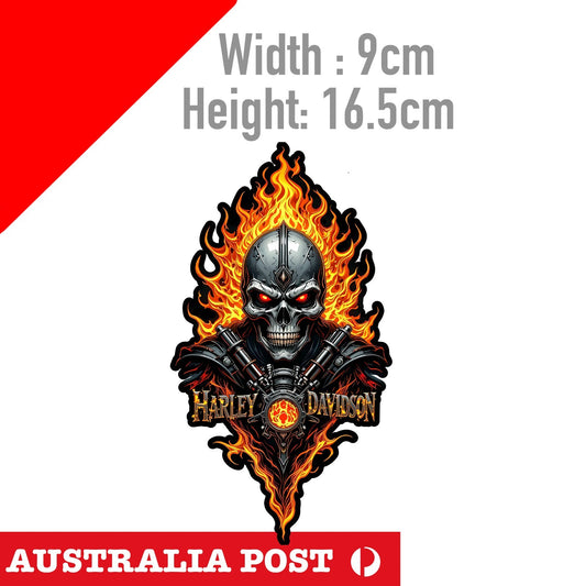 HARLEY Davidson Skull Head Flame For Laptop Motorcycle Car Ute Glass Sticker