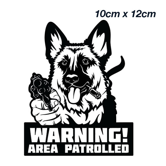 German Shepherd Warning Area Patrolled with Gun Laptop , Car  Decal Sticker 