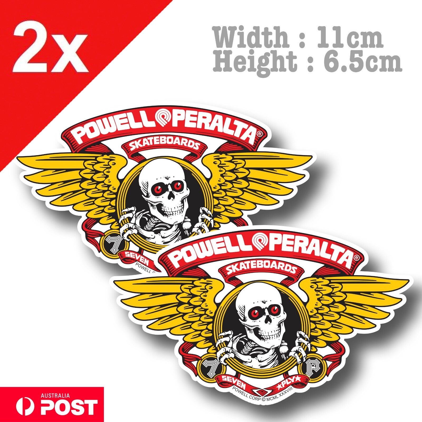 POWELL PERALTA WINGED RIPPER Skull Skateboarding Logo x2 Sticker