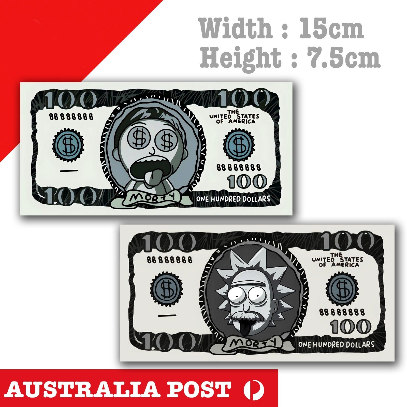 Rick and Morty One Hundred Dollar Note Funny Rick and Morty Cartoon Stickers