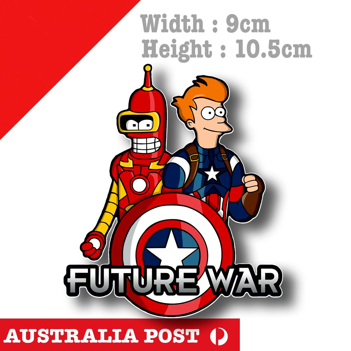 FUTURAMA Bender & Fry as Iron Man & Captain America, AVENGERS Funny Sticker