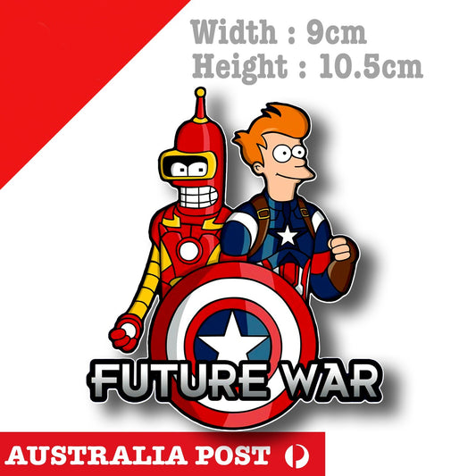 FUTURAMA Bender & Fry as Iron Man & Captain America, AVENGERS Funny Sticker