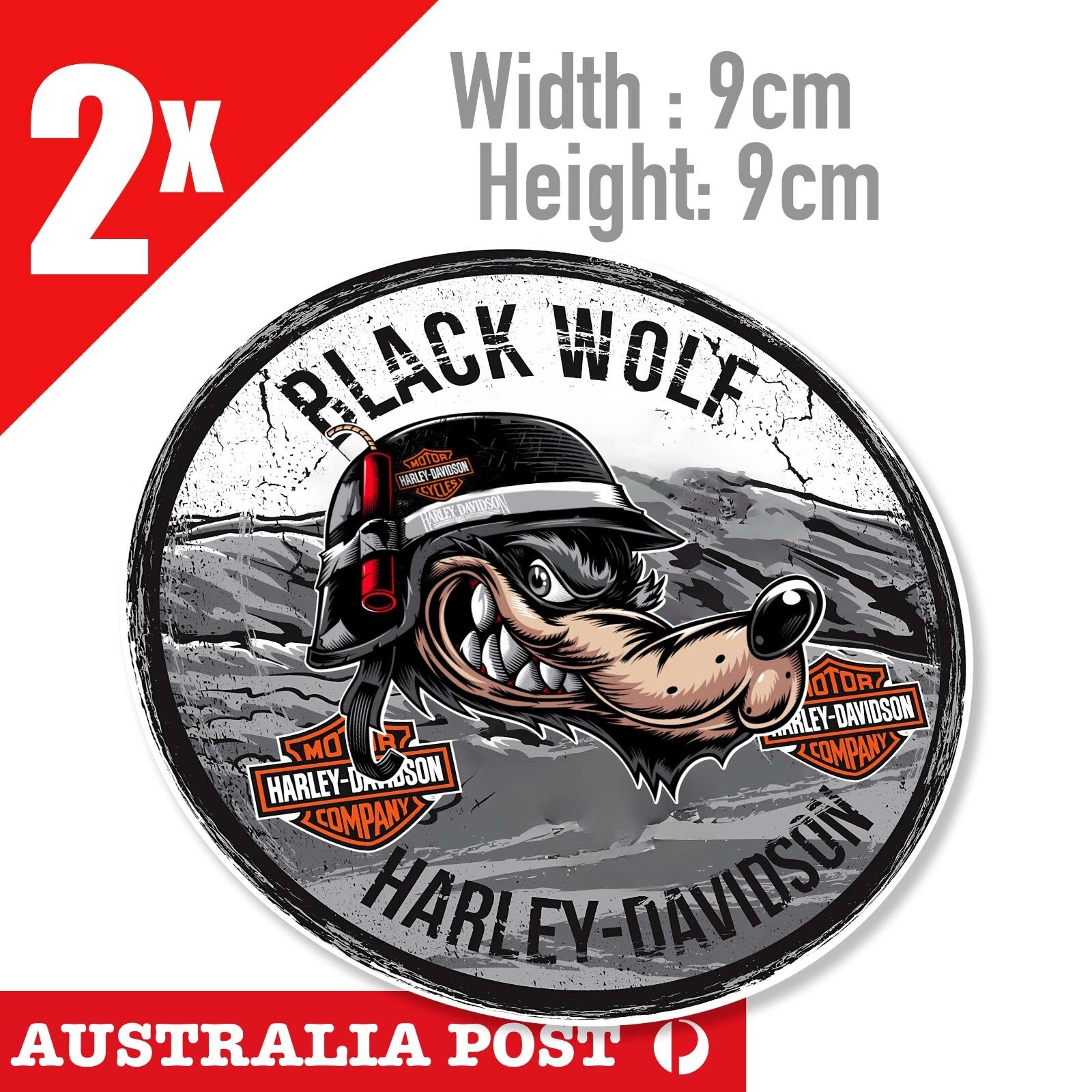 Black WOLF  Motorcycle Rider, Lone WOLF Round Shield Stickers