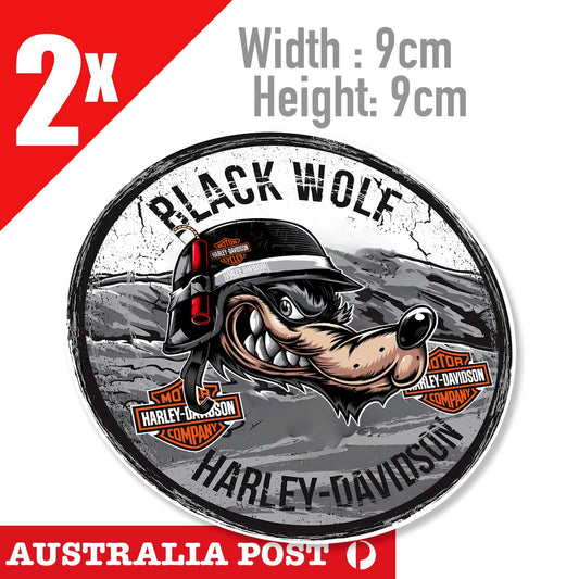 Black WOLF  Motorcycle Rider, Lone WOLF Round Shield Stickers