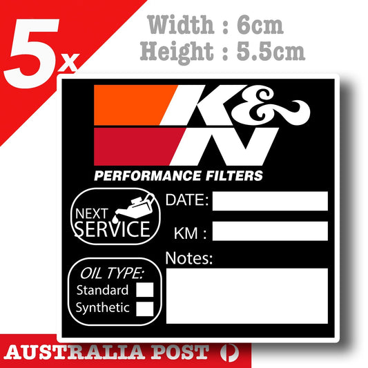 K&N Performance Filter Oil Change Service Reminder x5 Pack , Cars Vans Stickers