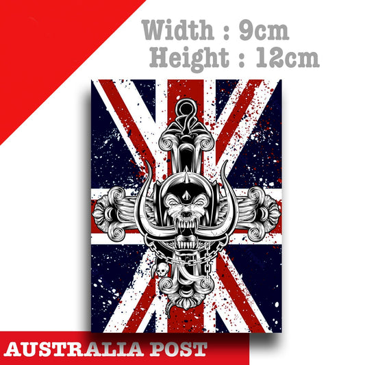 Motorhead Skull British Flag Logo, Motorcycle,Fuel Tank, Helmet Sticker