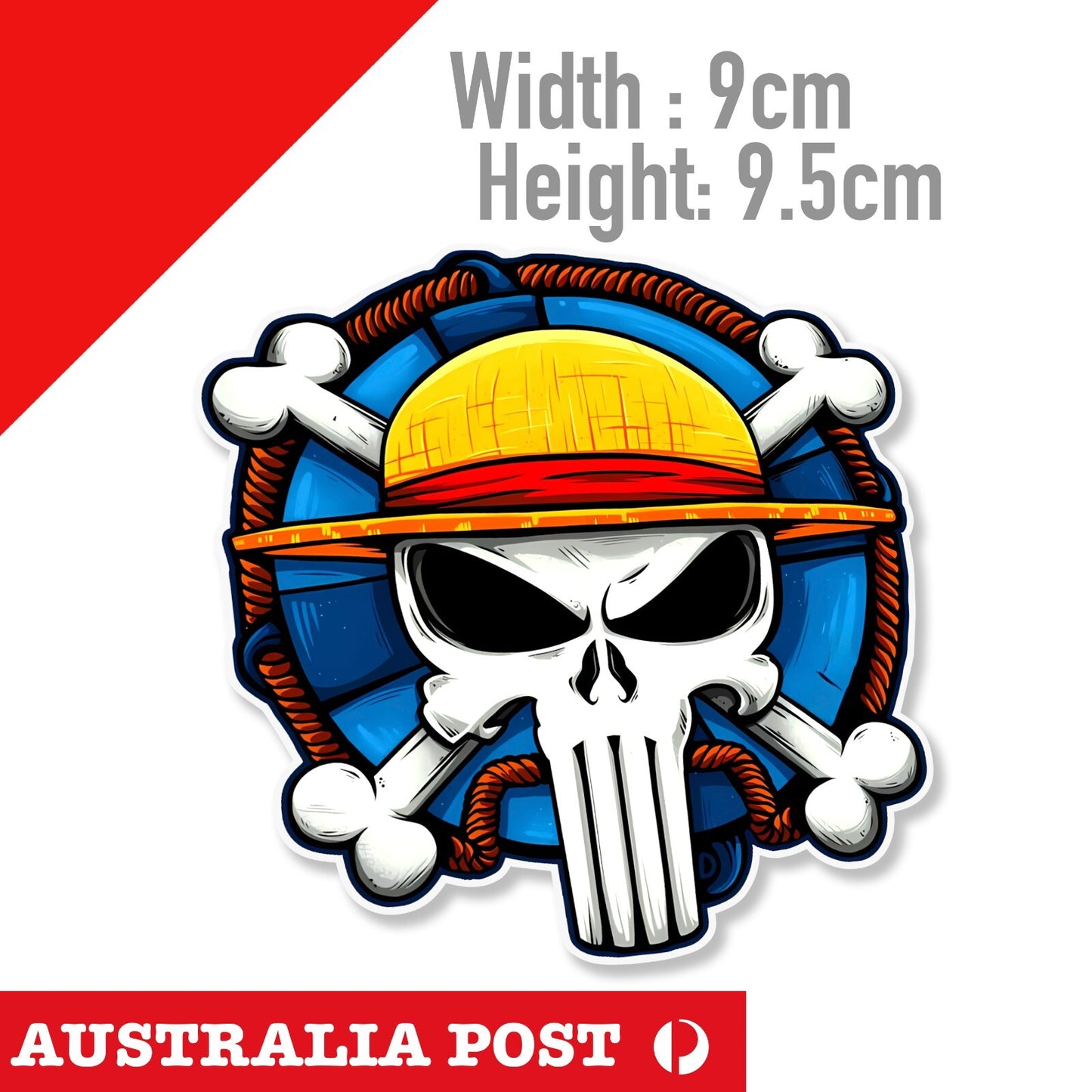 Monkey D Luffy Pirate King Skull Logo, One Piece Punisher Skull Funny Sticker