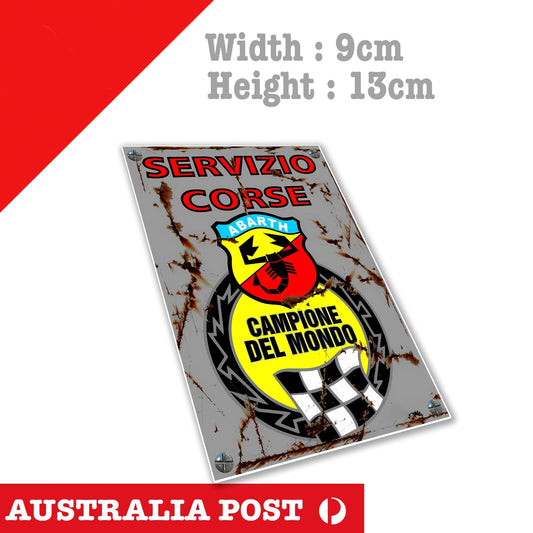 Abarth SERVIZIO CORSE Logo, ABARTH Fiat 500,Damaged, Rusted Sign Sticker