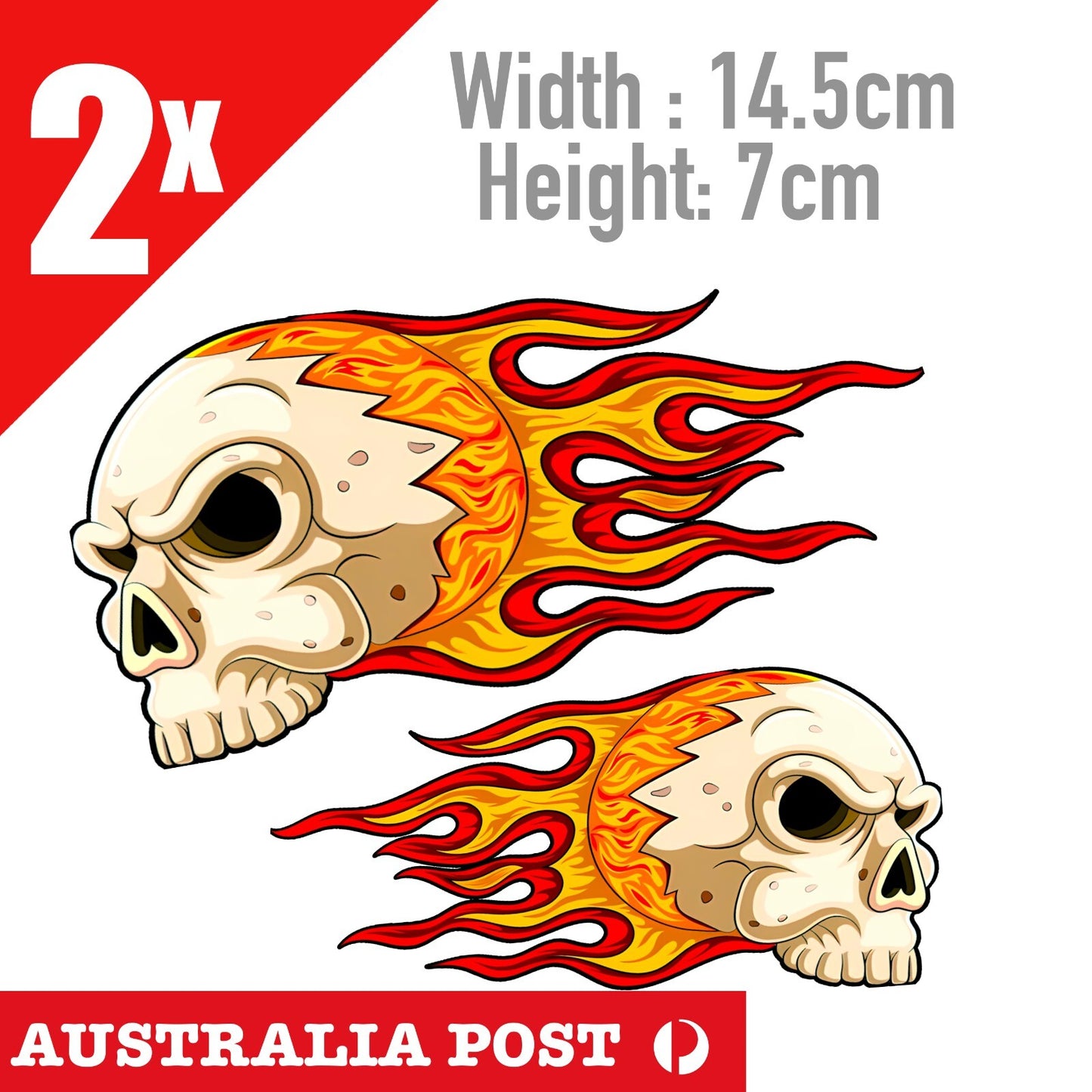 Flame Skull motorcycle Fuel Tank, Helmet Decal 2x Sticker