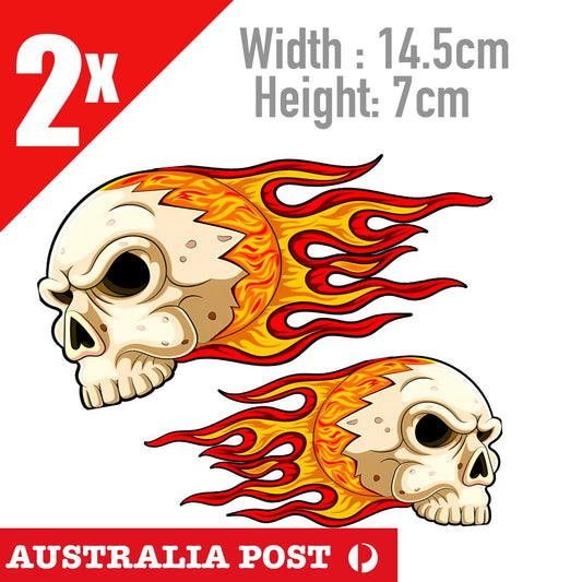 Flame Skull motorcycle Fuel Tank, Helmet Decal 2x Sticker