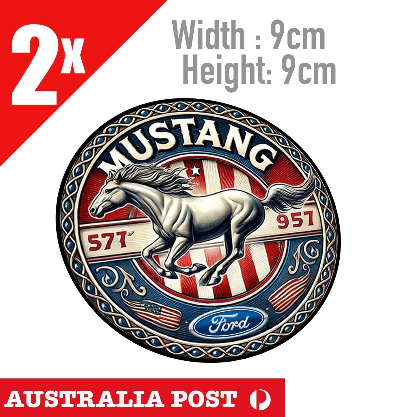 Ford Mustang PONY Round Rustic , Ford Mustang Pony Round Logo Stickers