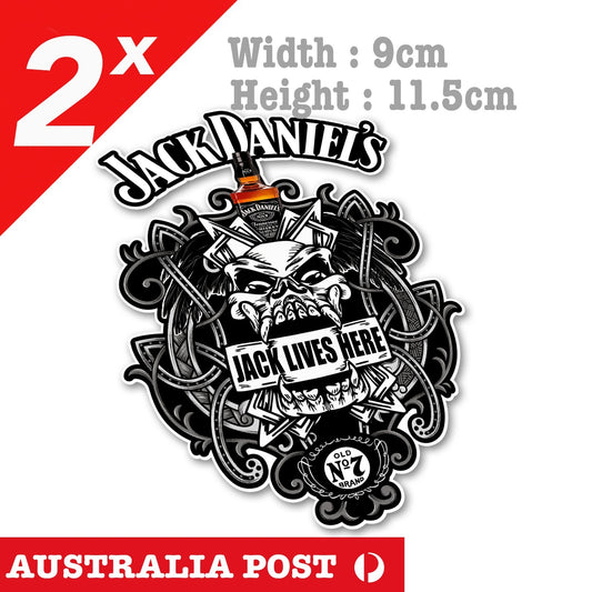 Jack Daniels Whiskey Skull, Jack Lives Here Skull Head Decal Sticker