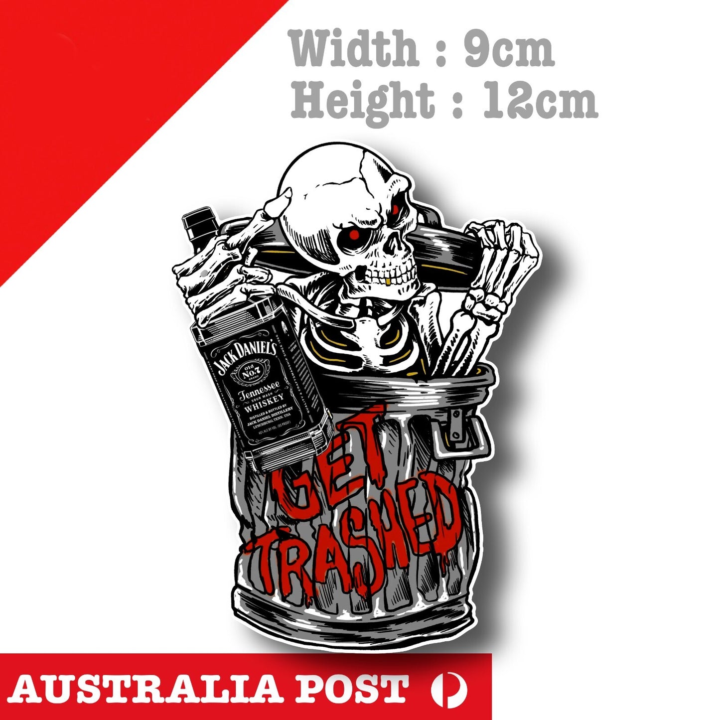 Jack Daniel Whiskey  Skull, Get Trashed, Bar, Fridge, Toolbox  Stickers