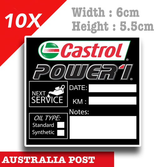 CASTROL Power 1 Oil Change Service Reminder x10 Black , Cars Vans Stickers