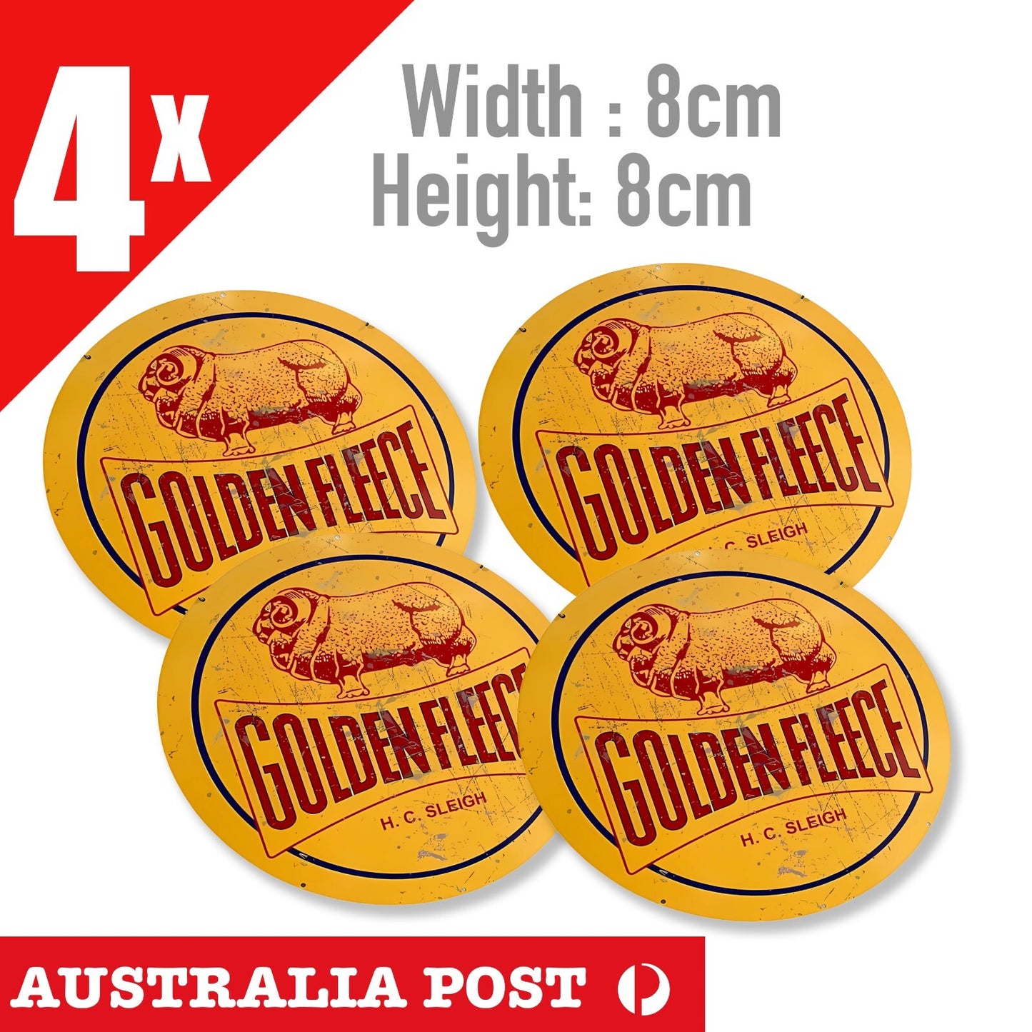 GOLDEN FLEECE Retro Australian Lubricating 50 Oil Rusted, Old x4 Sticker