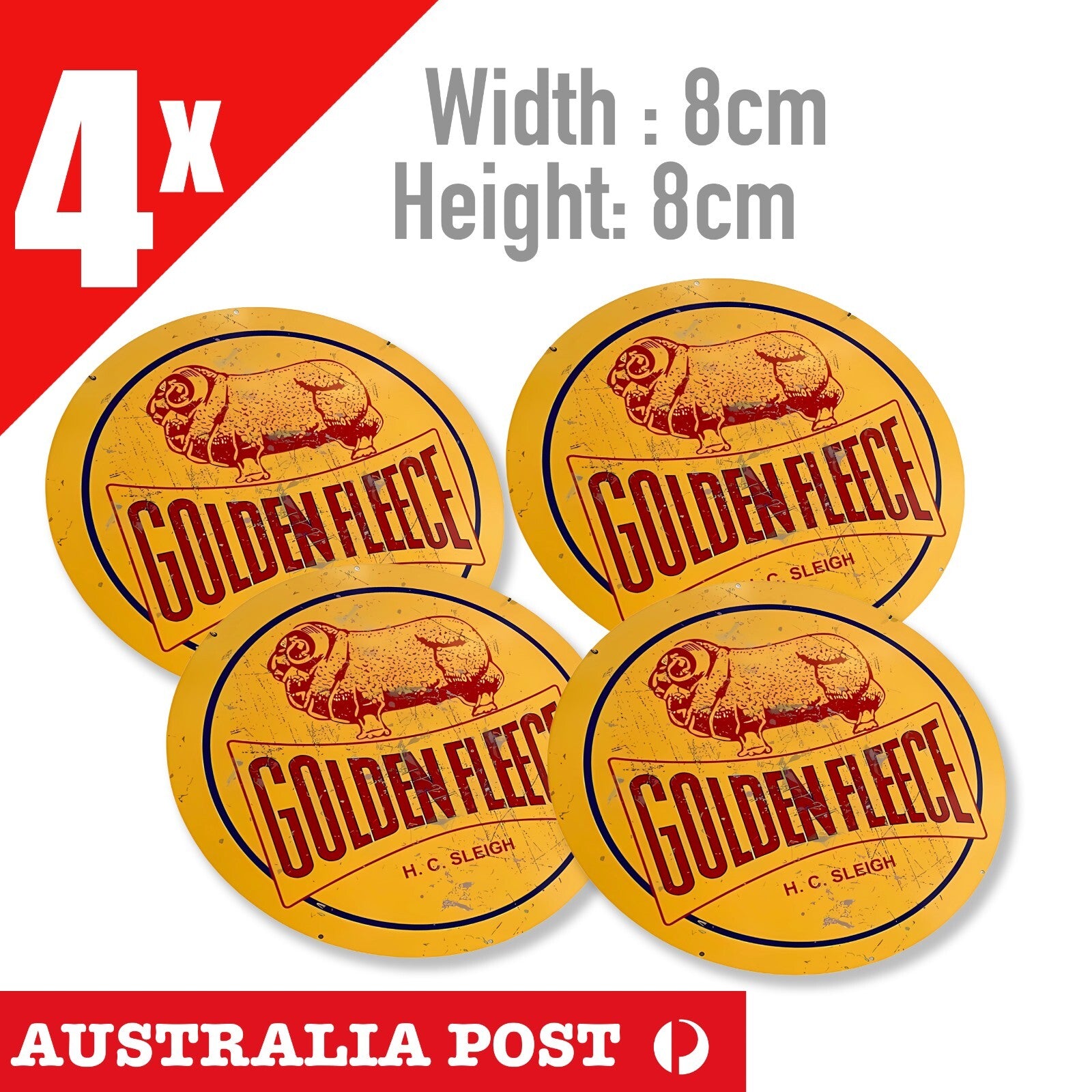 GOLDEN FLEECE Retro Australian Lubricating 50 Oil Rusted, Old x4 Sticker